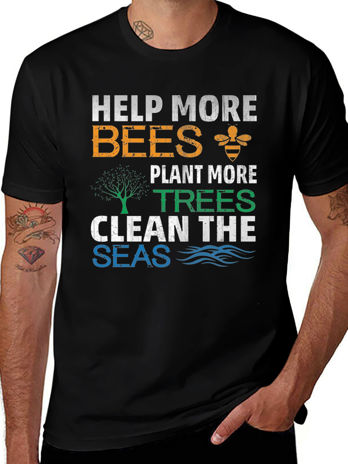 Eco-Friendly Graphic Tee: Help Bees Plant Trees Clean Seas