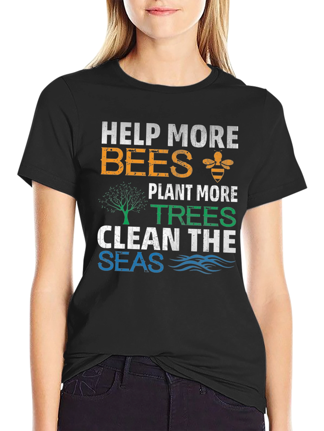 Eco-Friendly Graphic Tee: Help Bees Plant Trees Clean Seas