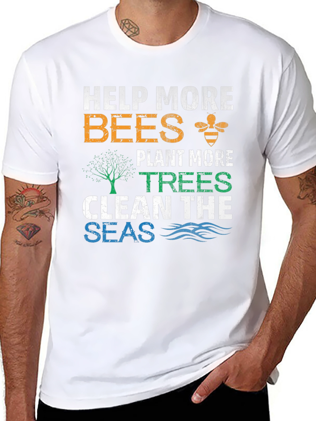 Eco-Friendly Graphic Tee: Help Bees Plant Trees Clean Seas