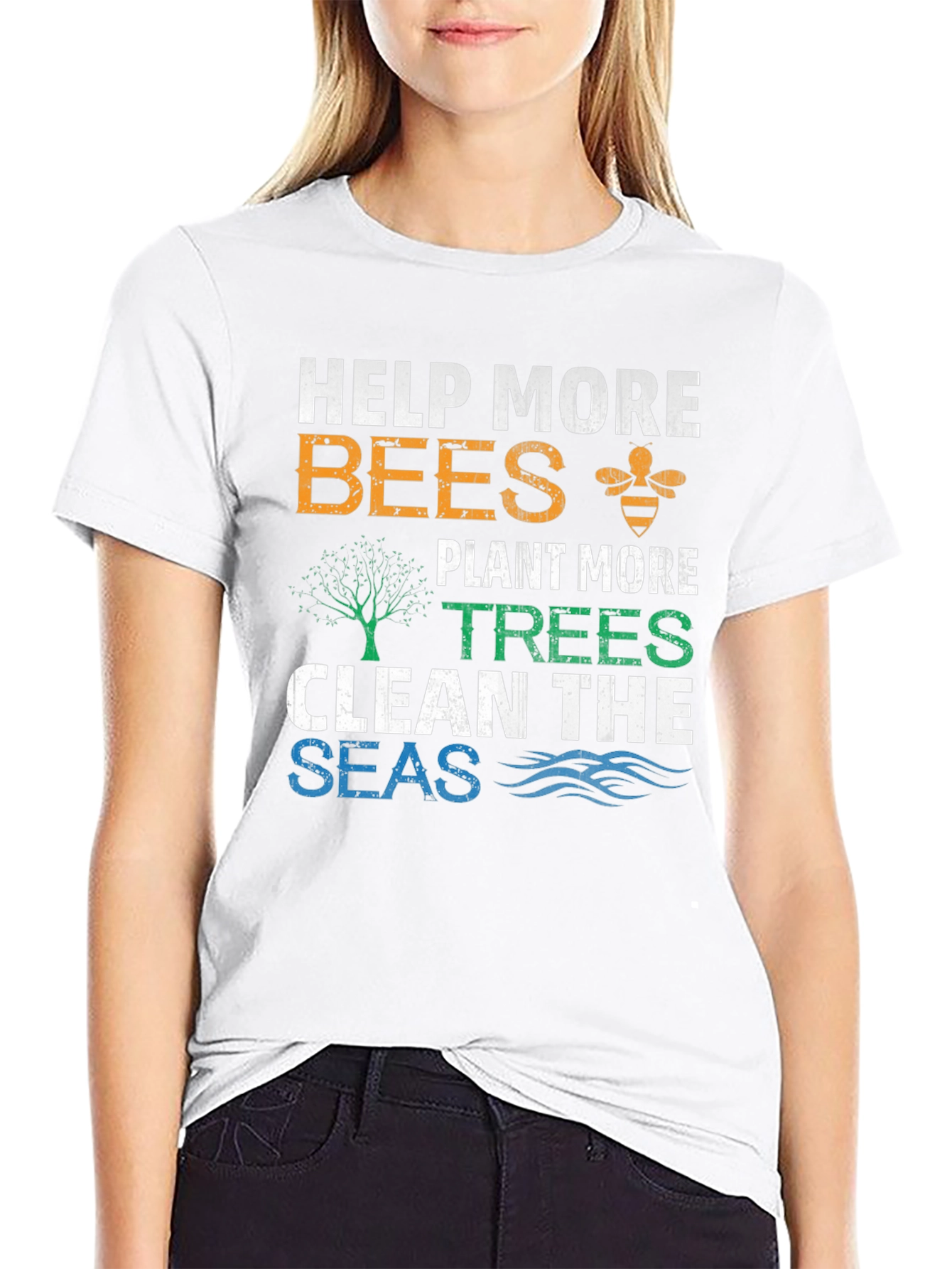 Eco-Friendly Graphic Tee: Help Bees Plant Trees Clean Seas