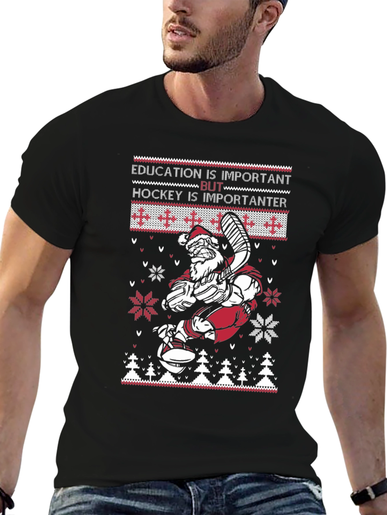 Funny Santa Hockey Ugly Christmas Sweater T-Shirt