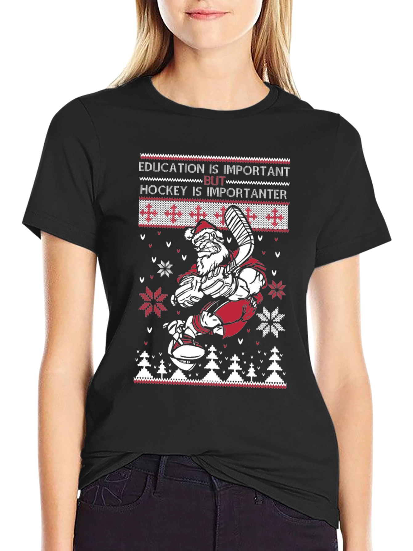 Funny Santa Hockey Ugly Christmas Sweater T-Shirt
