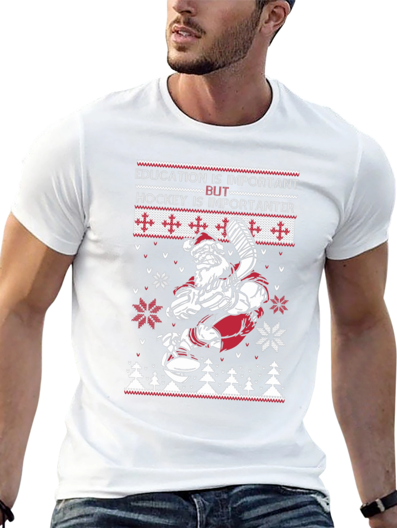 Funny Santa Hockey Ugly Christmas Sweater T-Shirt