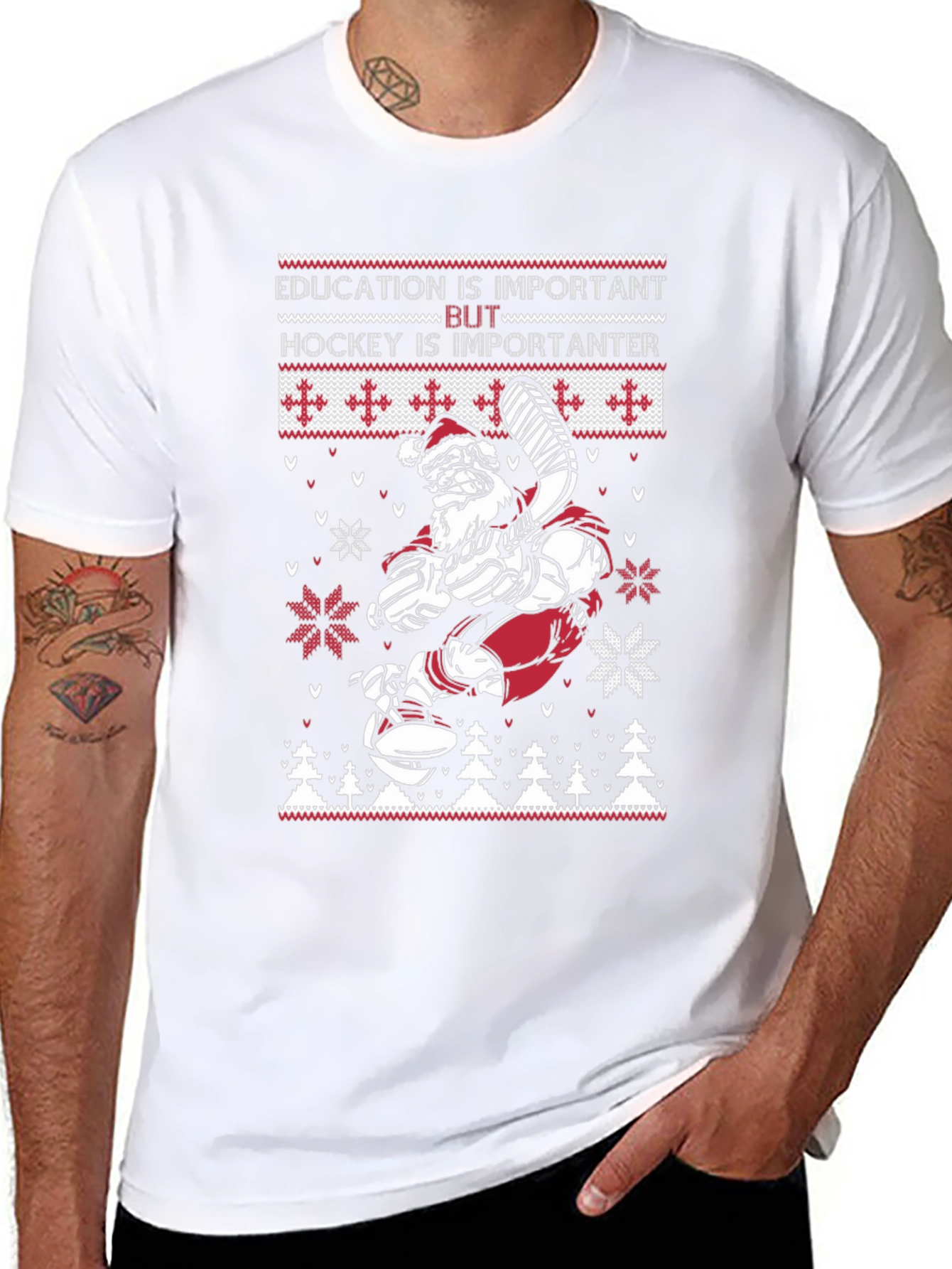 Funny Santa Hockey Ugly Christmas Sweater T-Shirt
