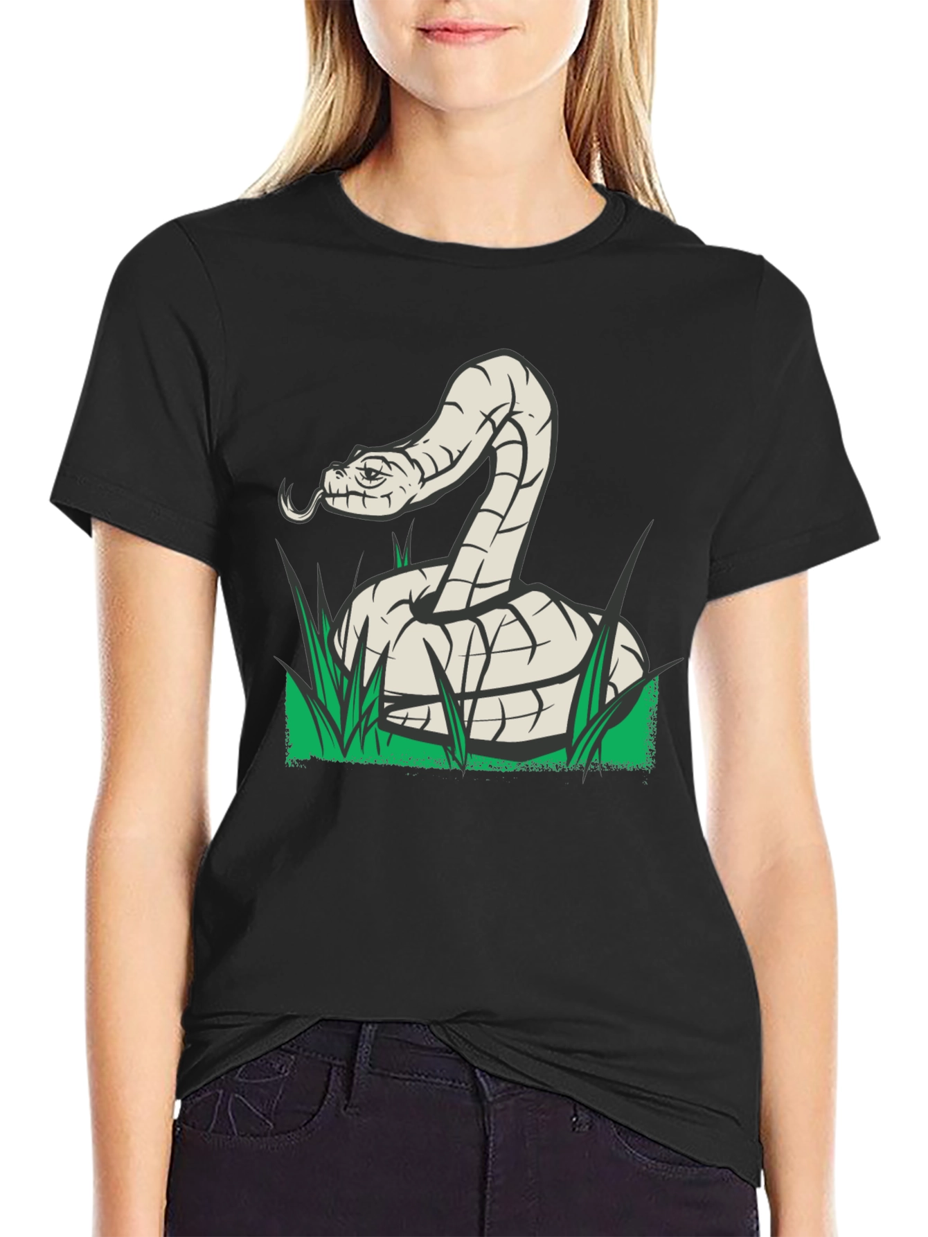 Snake Graphic Tee - Black Cotton T-Shirt