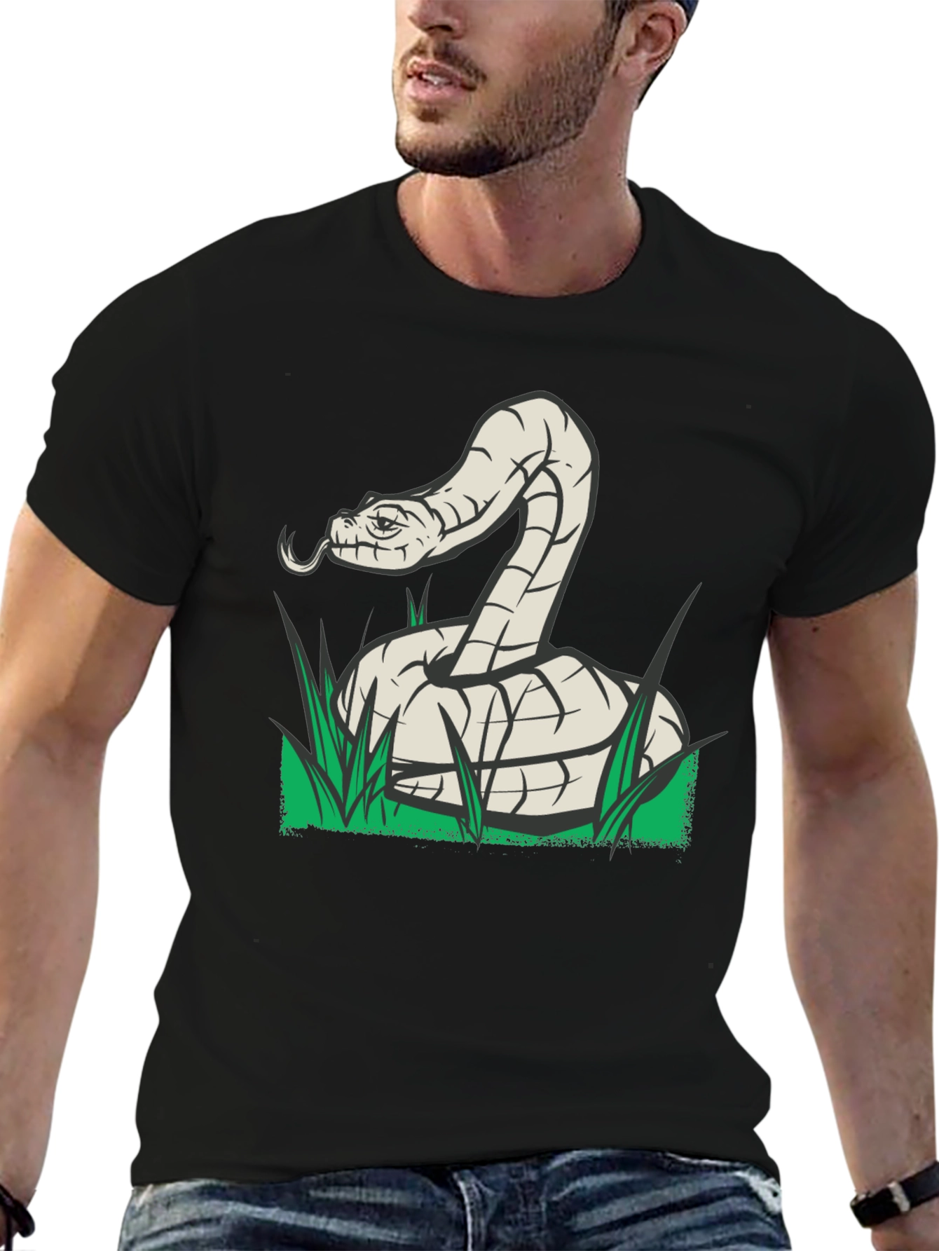 Snake Graphic Tee - Black Cotton T-Shirt