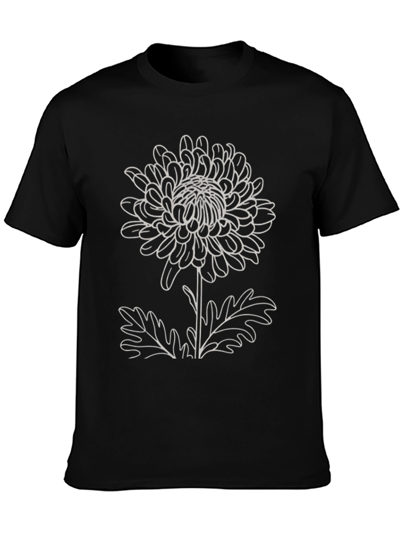 Floral Outline T-Shirt - Black Botanical Print