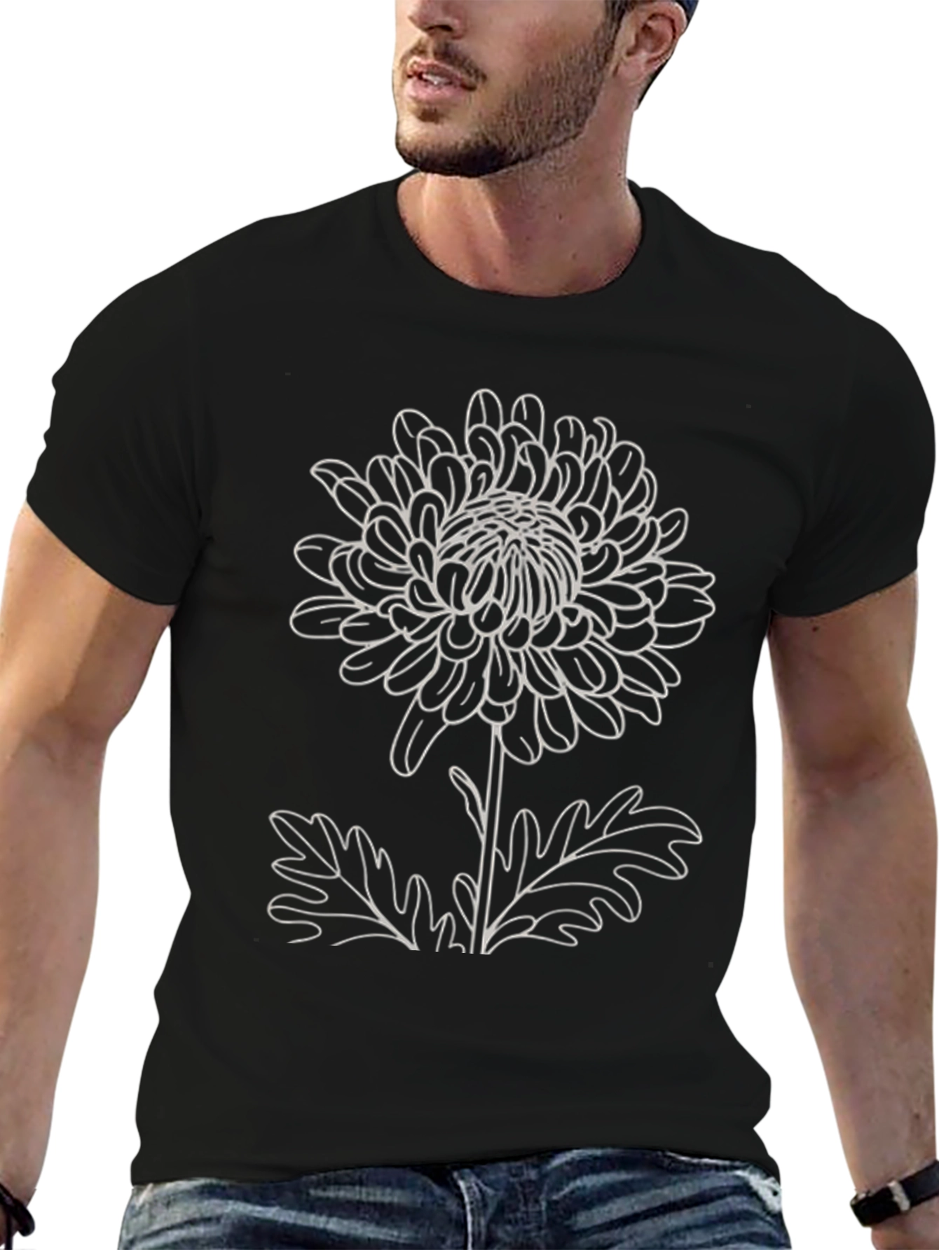 Floral Outline T-Shirt - Black Botanical Print