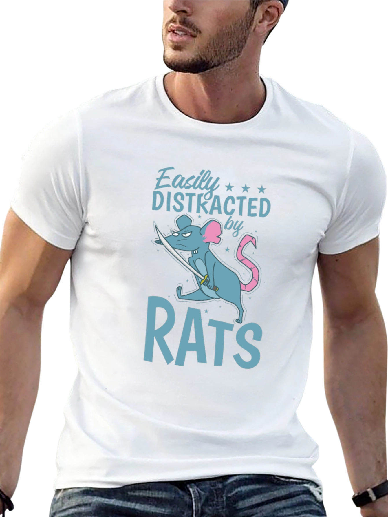 Easily Distracted by Rats Funny Graphic T-Shirt