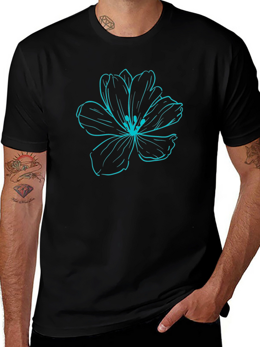 Black T-Shirt with Blue Flower Graphic