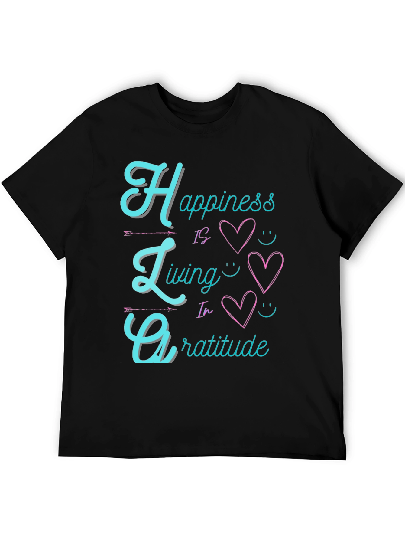 Happiness Living Gratitude Black T-Shirt