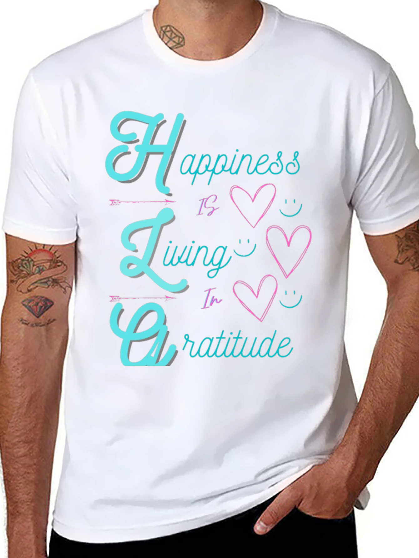 Happiness Living Gratitude Black T-Shirt
