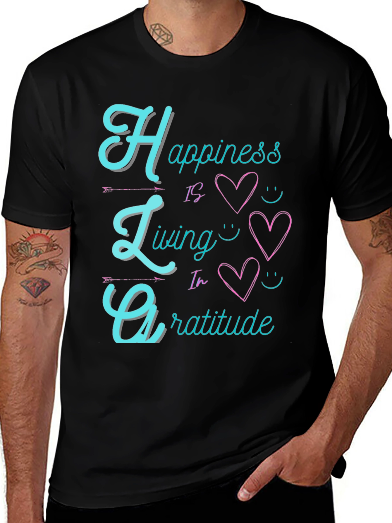 Happiness Living Gratitude Black T-Shirt