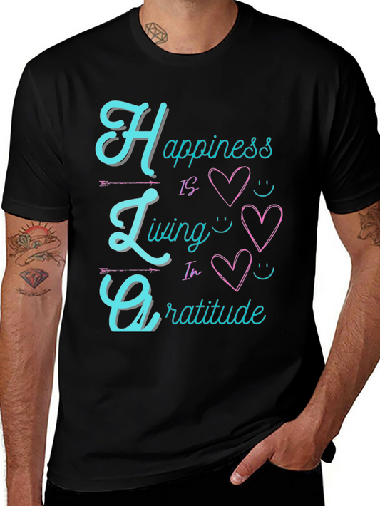 Happiness Living Gratitude Black T-Shirt