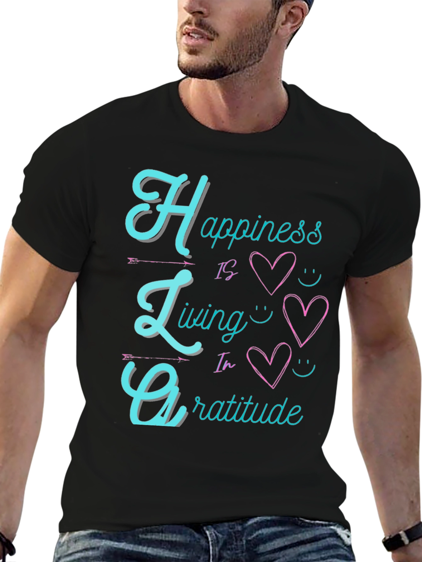 Happiness Living Gratitude Black T-Shirt