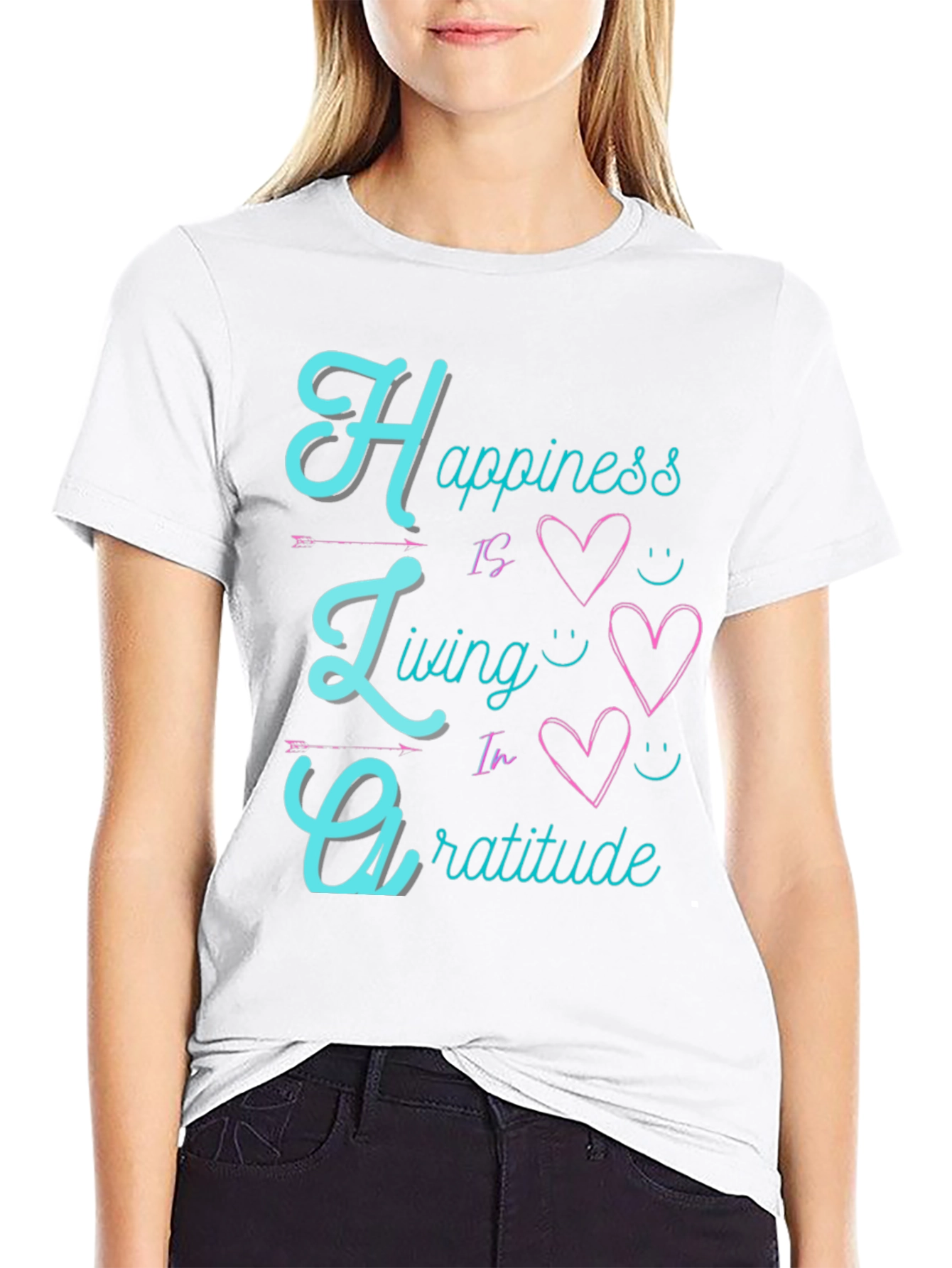 Happiness Living Gratitude Black T-Shirt