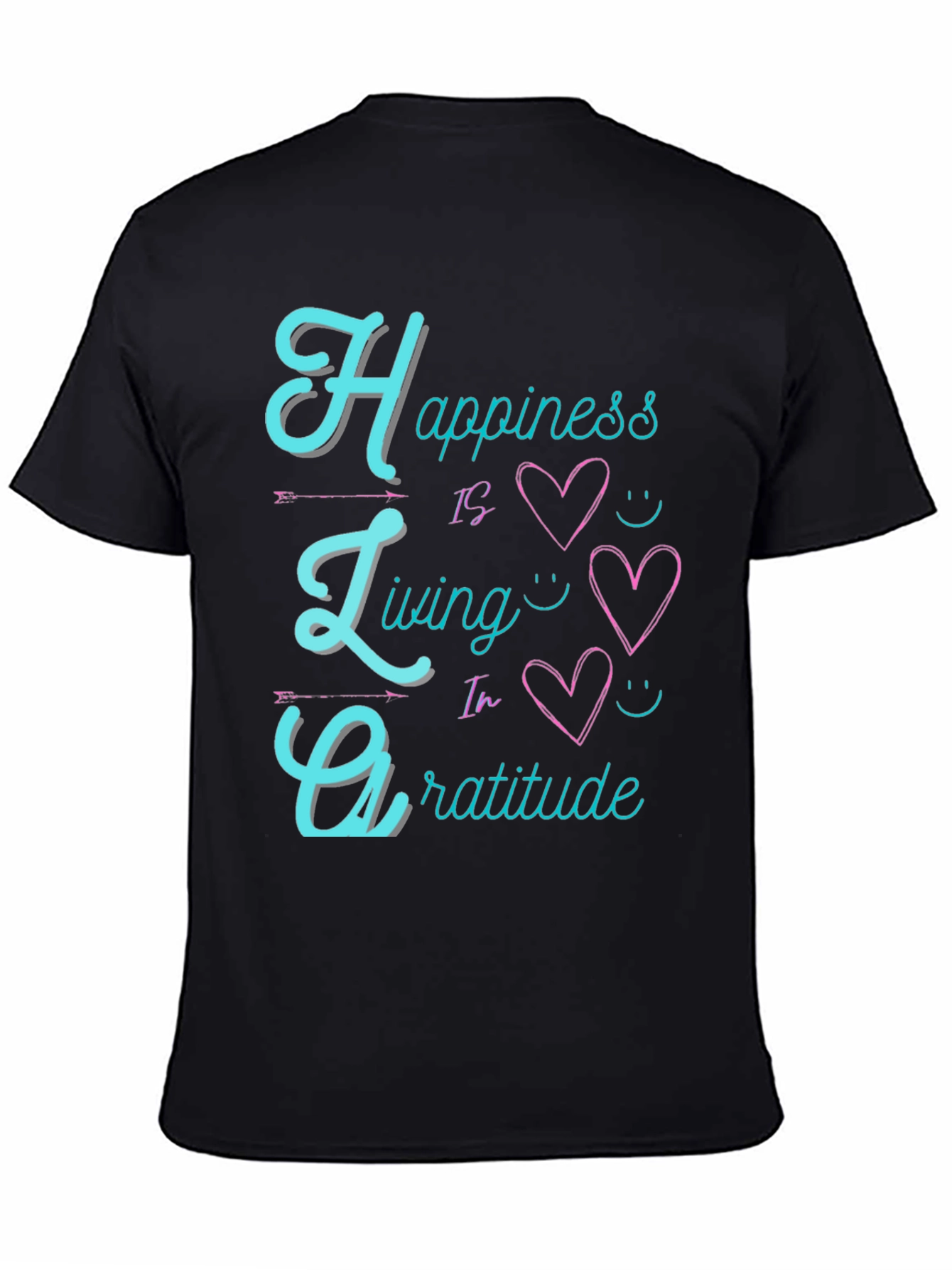 Happiness Living Gratitude Black T-Shirt