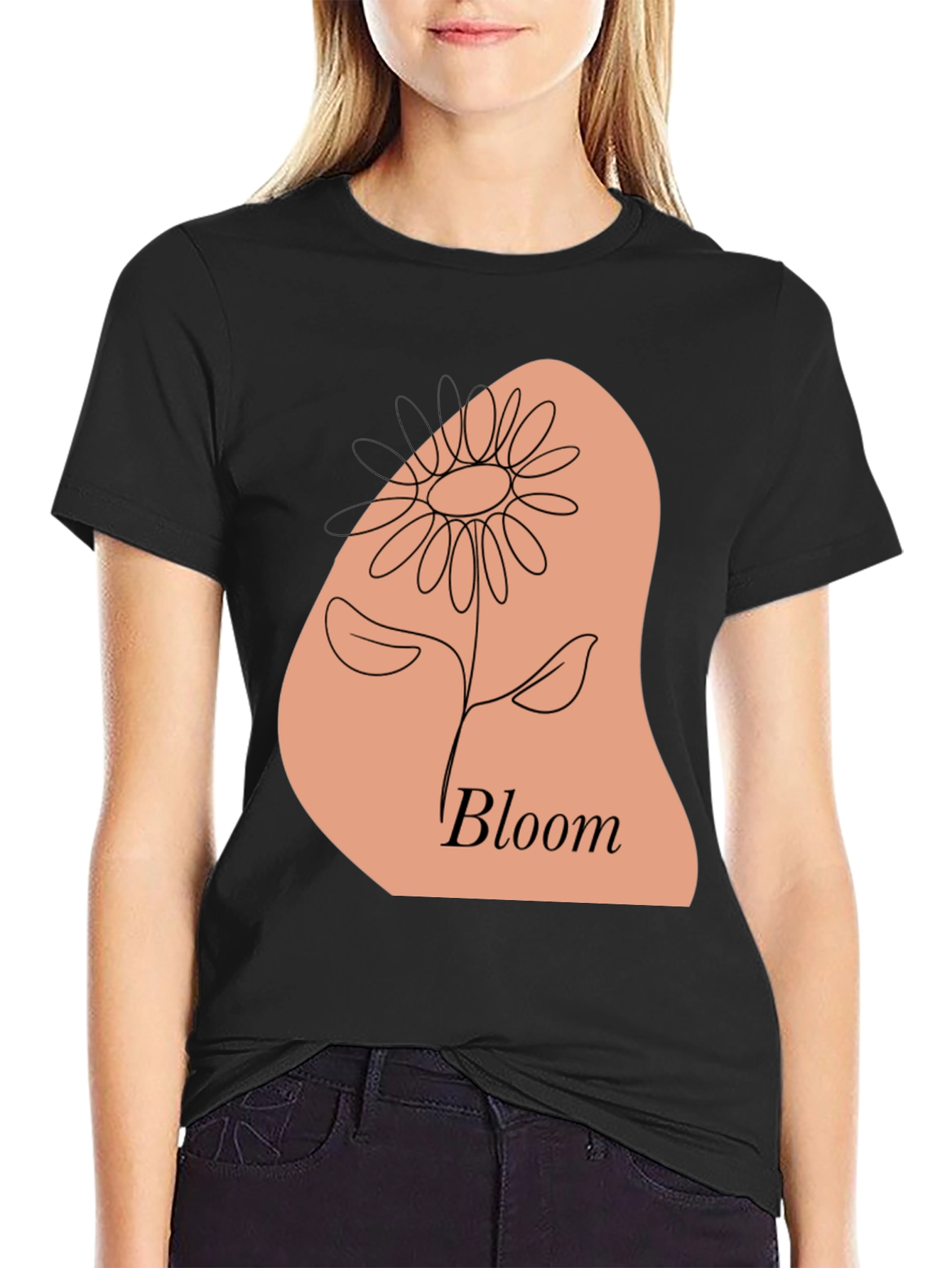 Bloom Flower Graphic Black T-Shirt