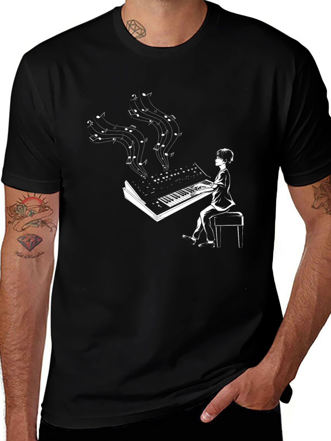 Pianist Graphic Tee - Music Lovers Black T-Shirt