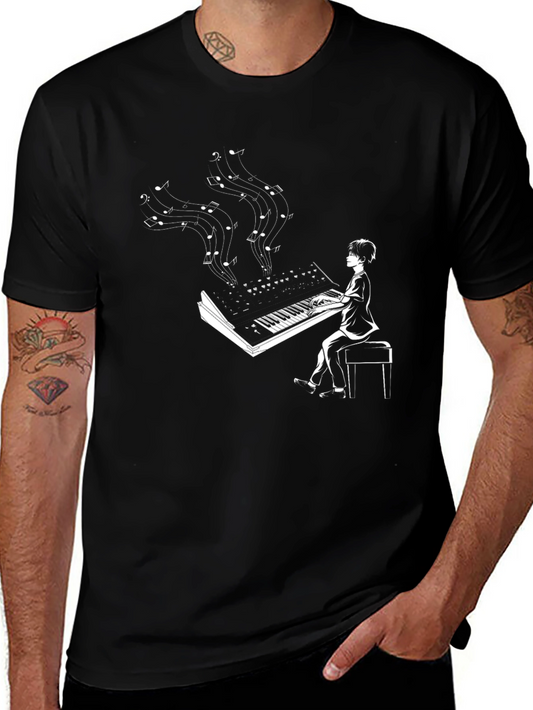 Pianist Graphic Tee - Music Lovers Black T-Shirt