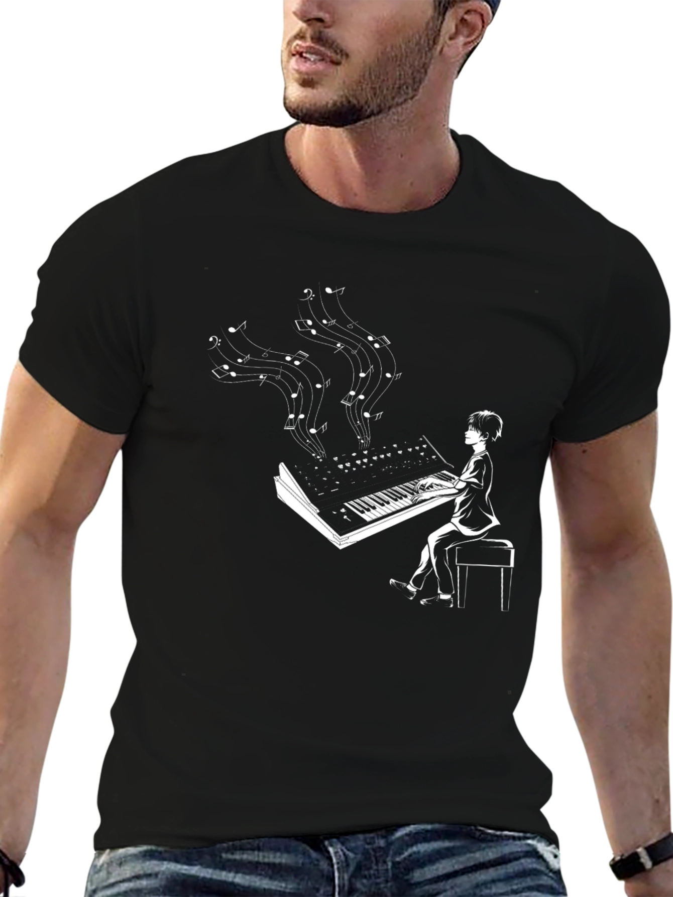Pianist Graphic Tee - Music Lovers Black T-Shirt