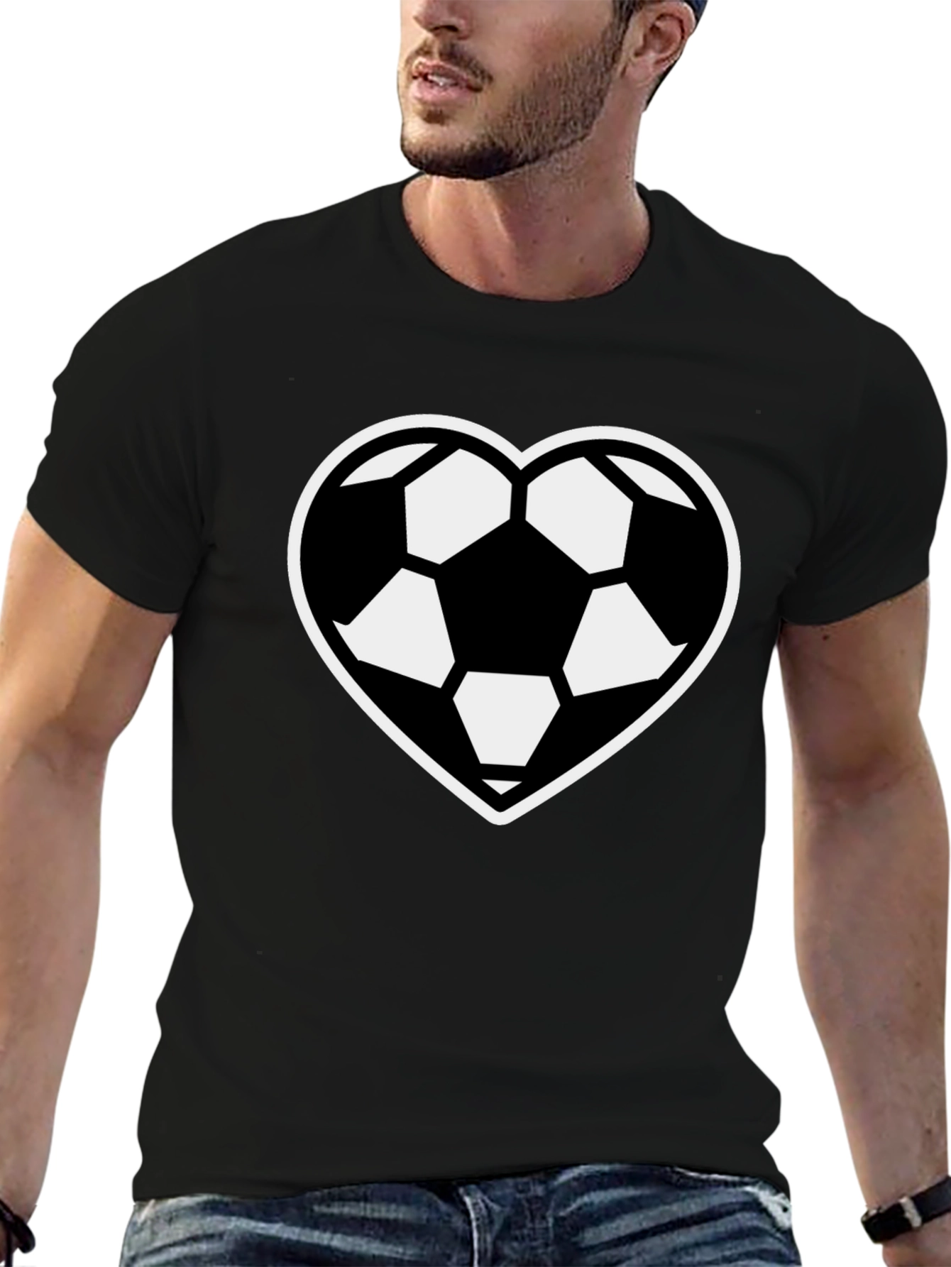 Soccer Heart T-Shirt - Black Sporty Casual
