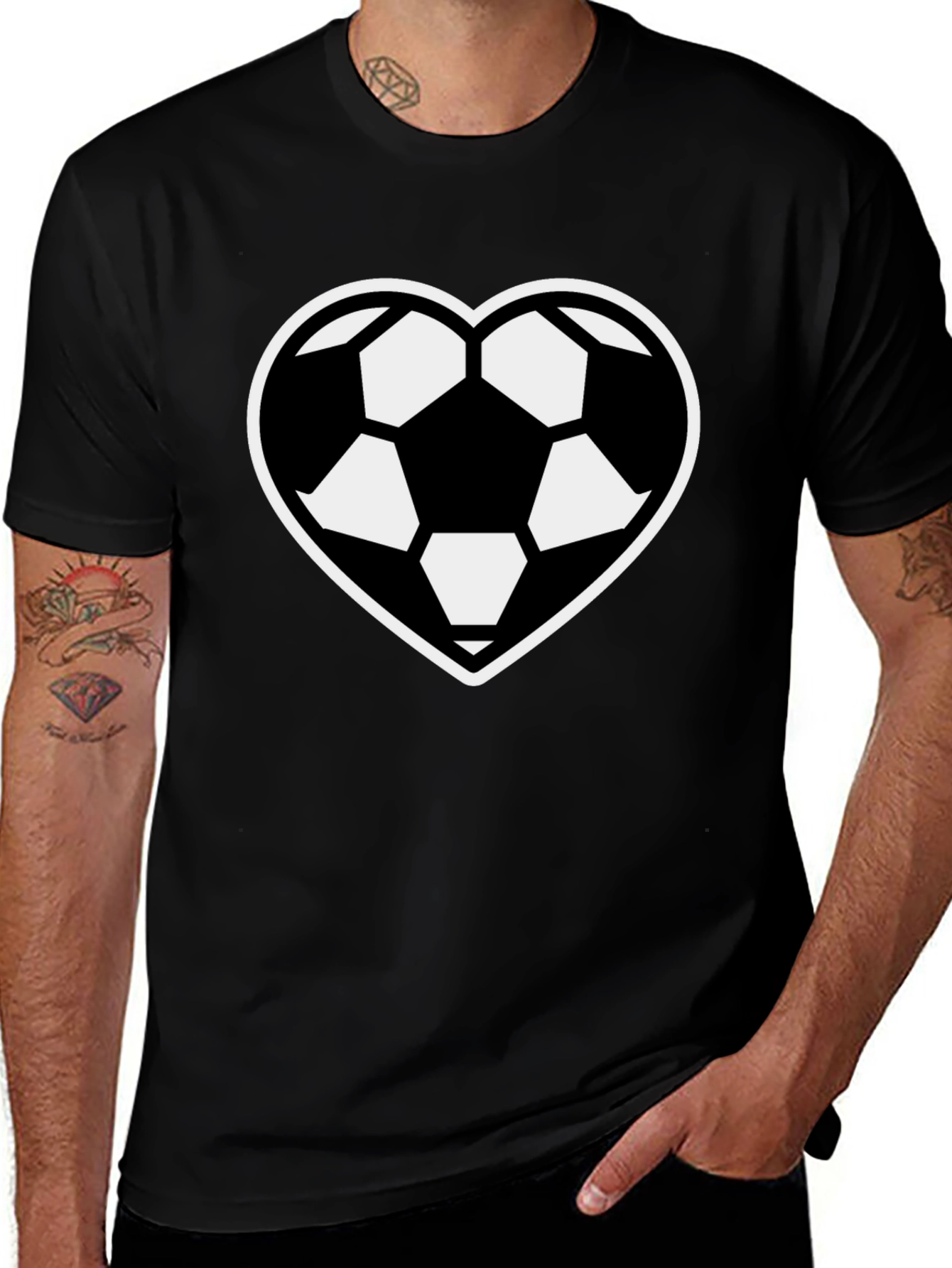 Soccer Heart T-Shirt - Black Sporty Casual
