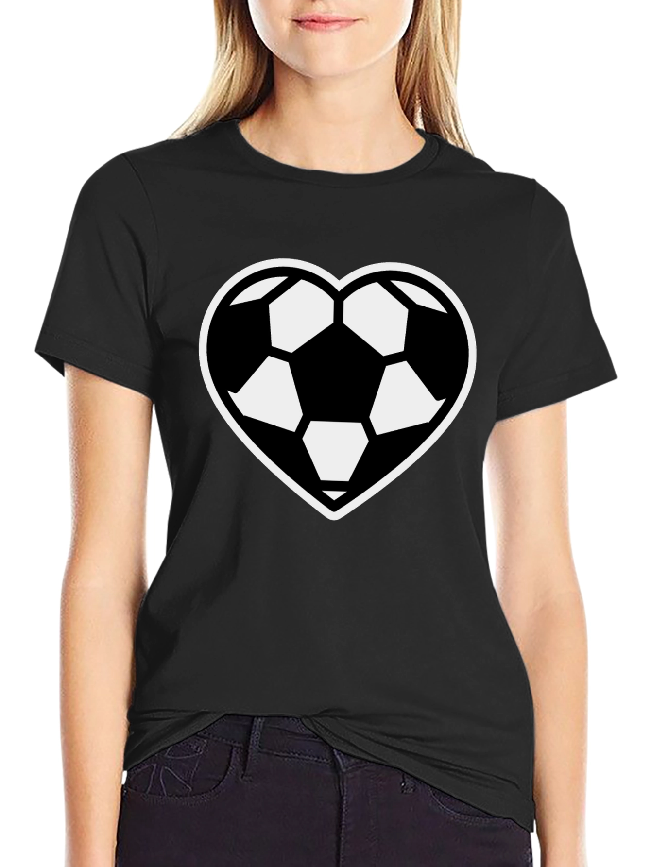 Soccer Heart T-Shirt - Black Sporty Casual