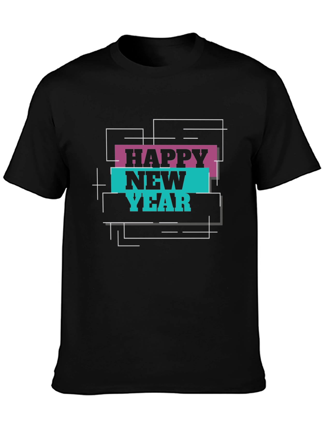 Happy New Year Graphic Print Black T-Shirt