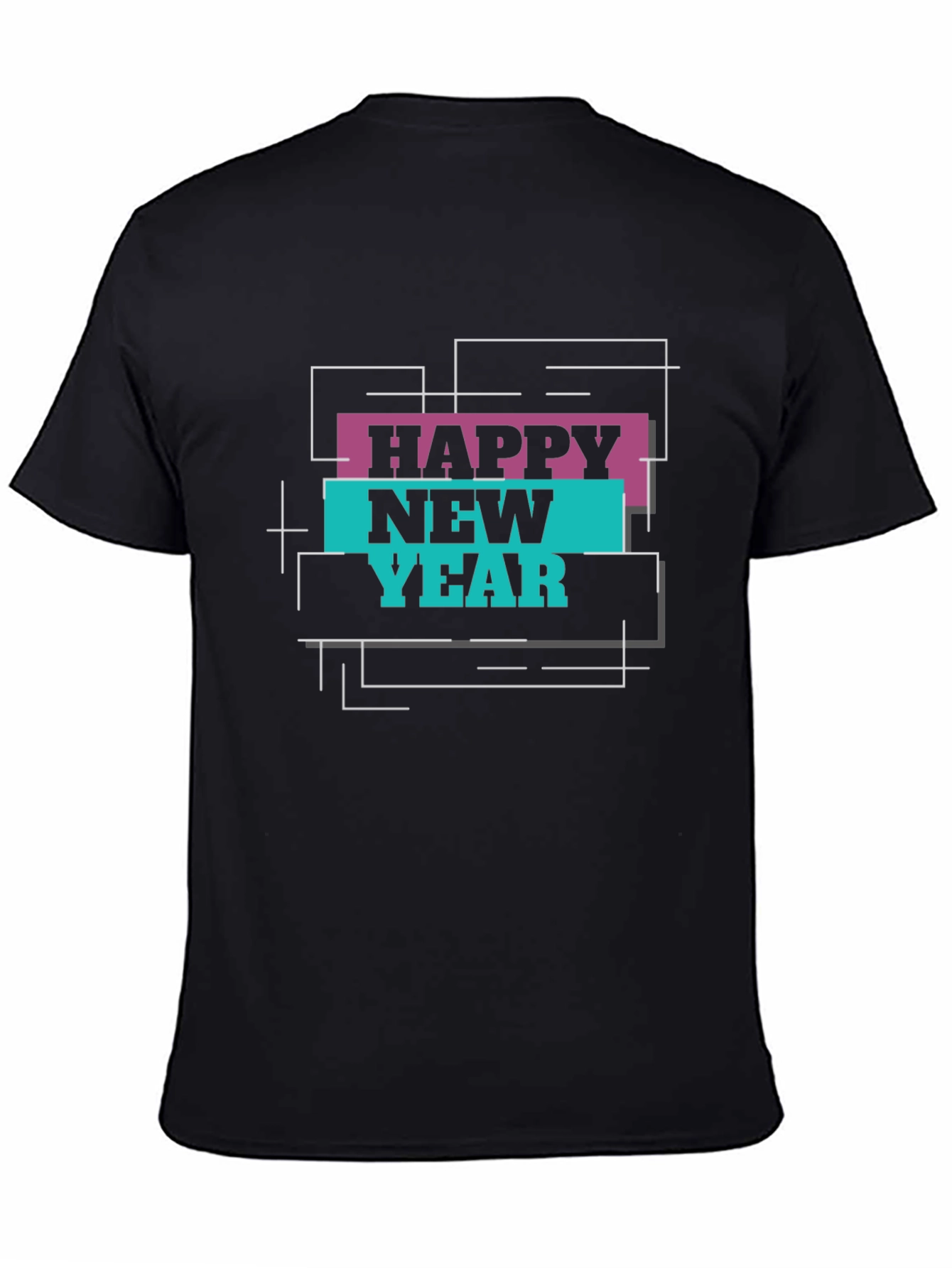 Happy New Year Graphic Print Black T-Shirt