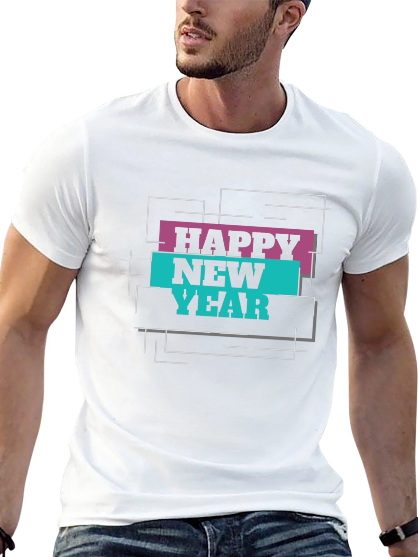 Happy New Year Graphic Print Black T-Shirt