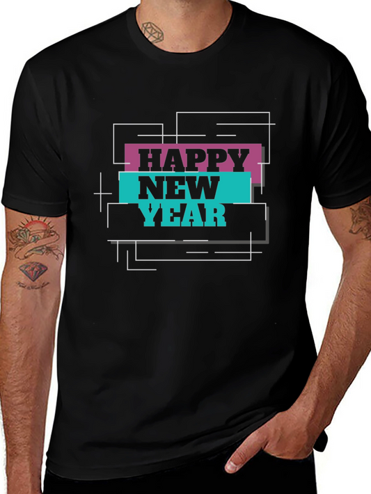 Happy New Year Graphic Print Black T-Shirt