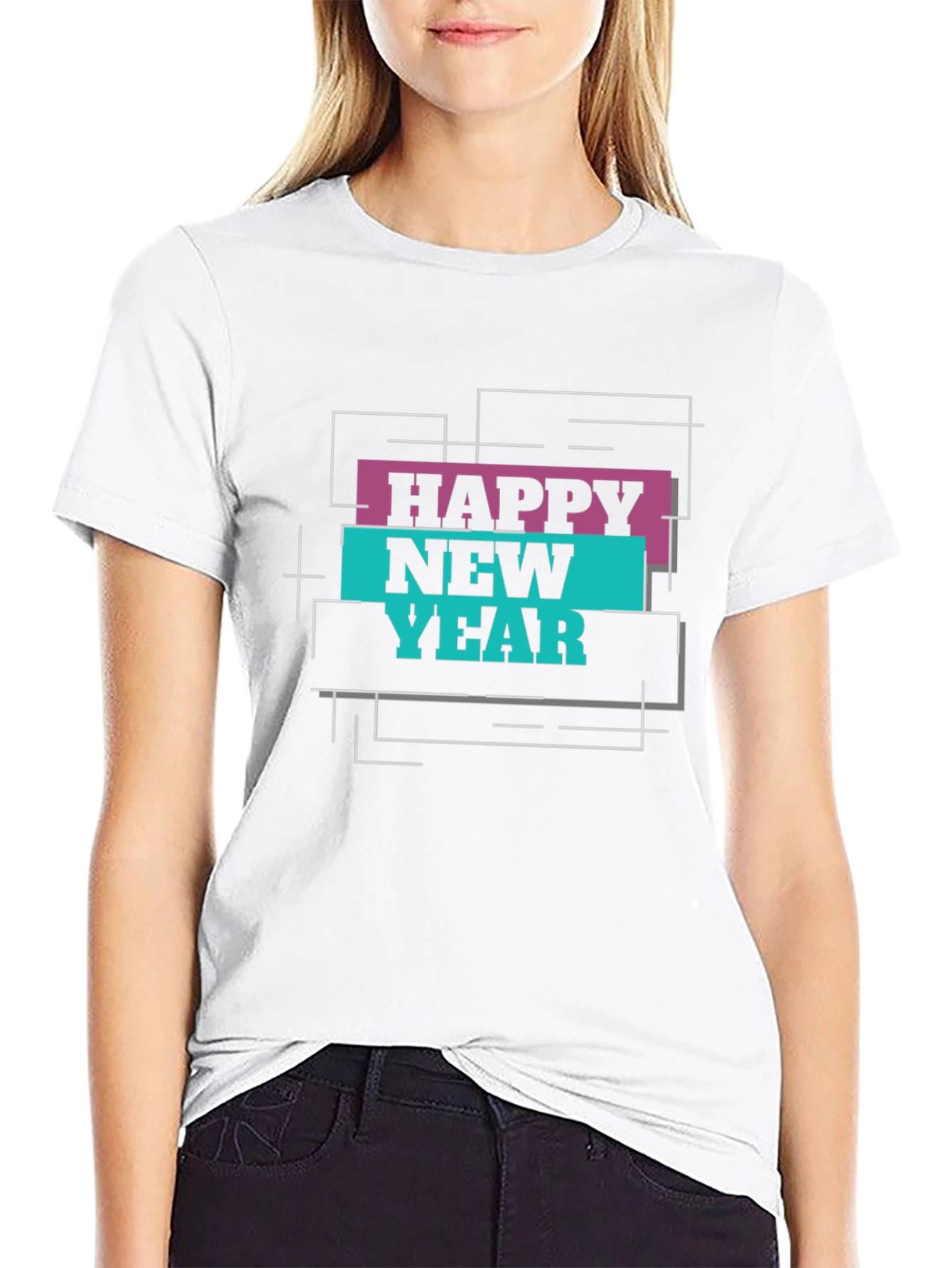 Happy New Year Graphic Print Black T-Shirt