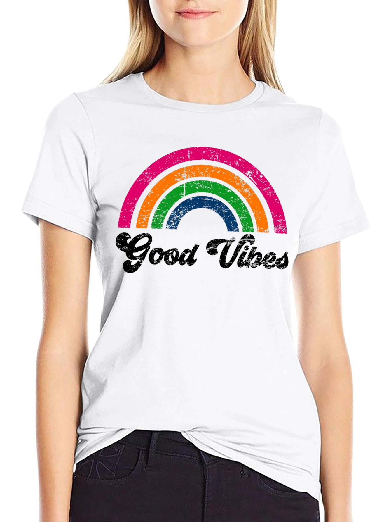 Retro Good Vibes Rainbow Graphic Tee