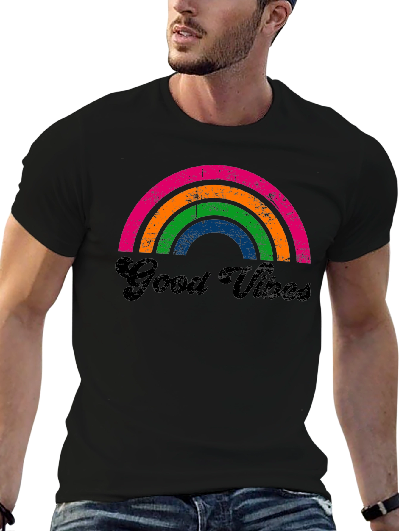 Retro Good Vibes Rainbow Graphic Tee