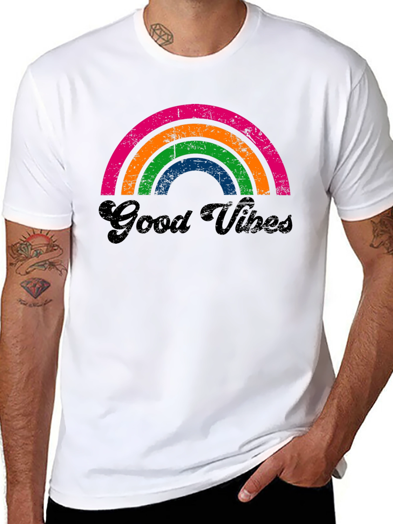 Retro Good Vibes Rainbow Graphic Tee