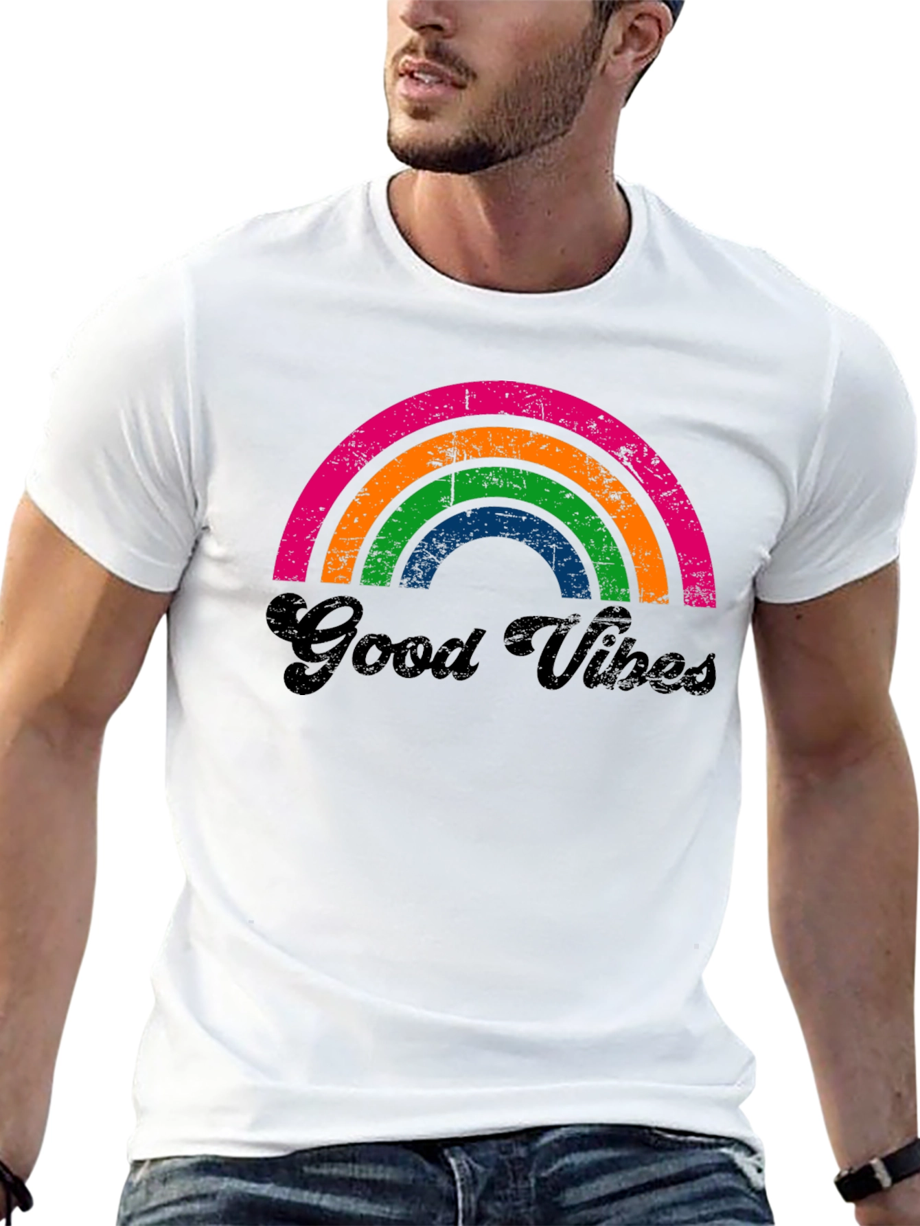 Retro Good Vibes Rainbow Graphic Tee