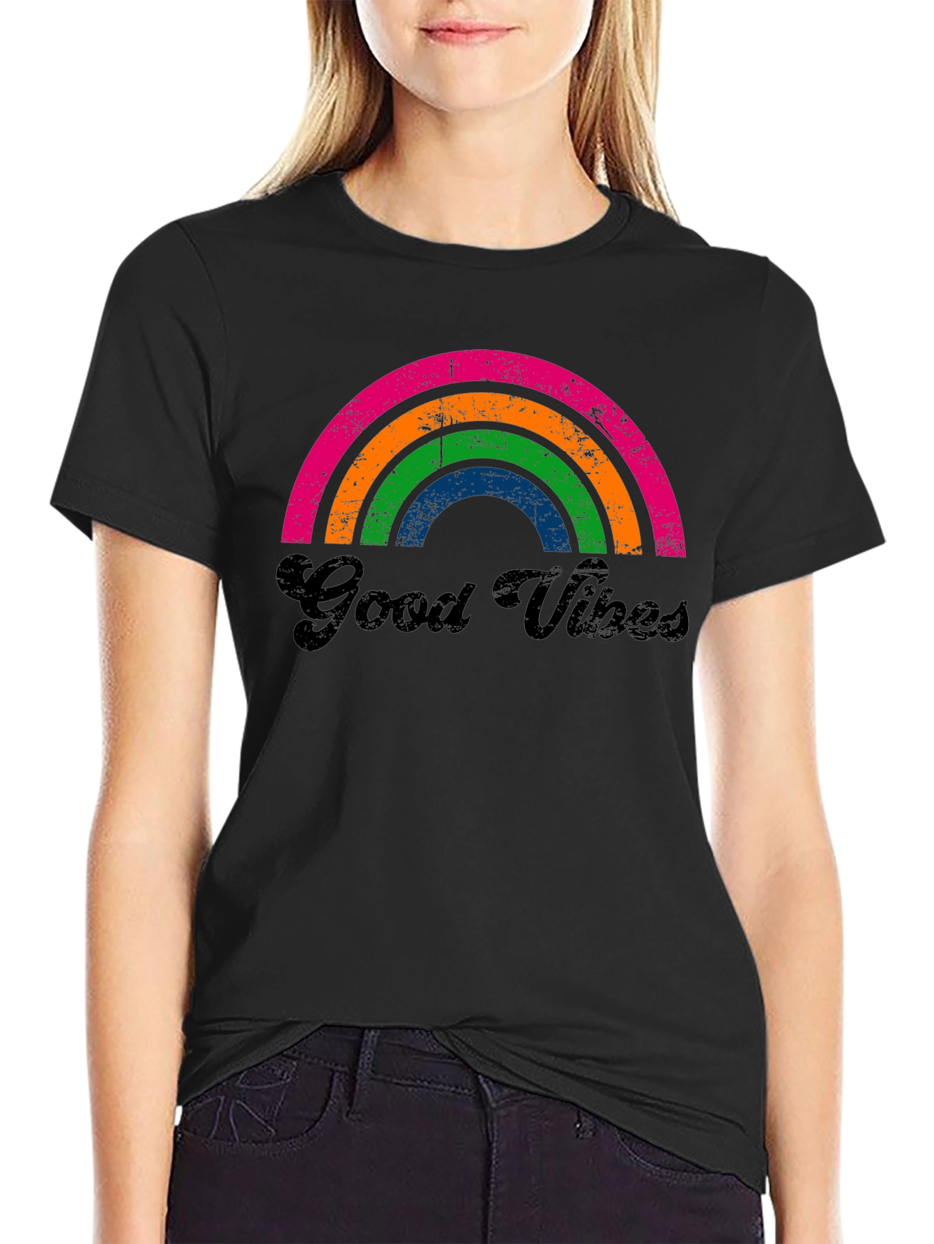Retro Good Vibes Rainbow Graphic Tee