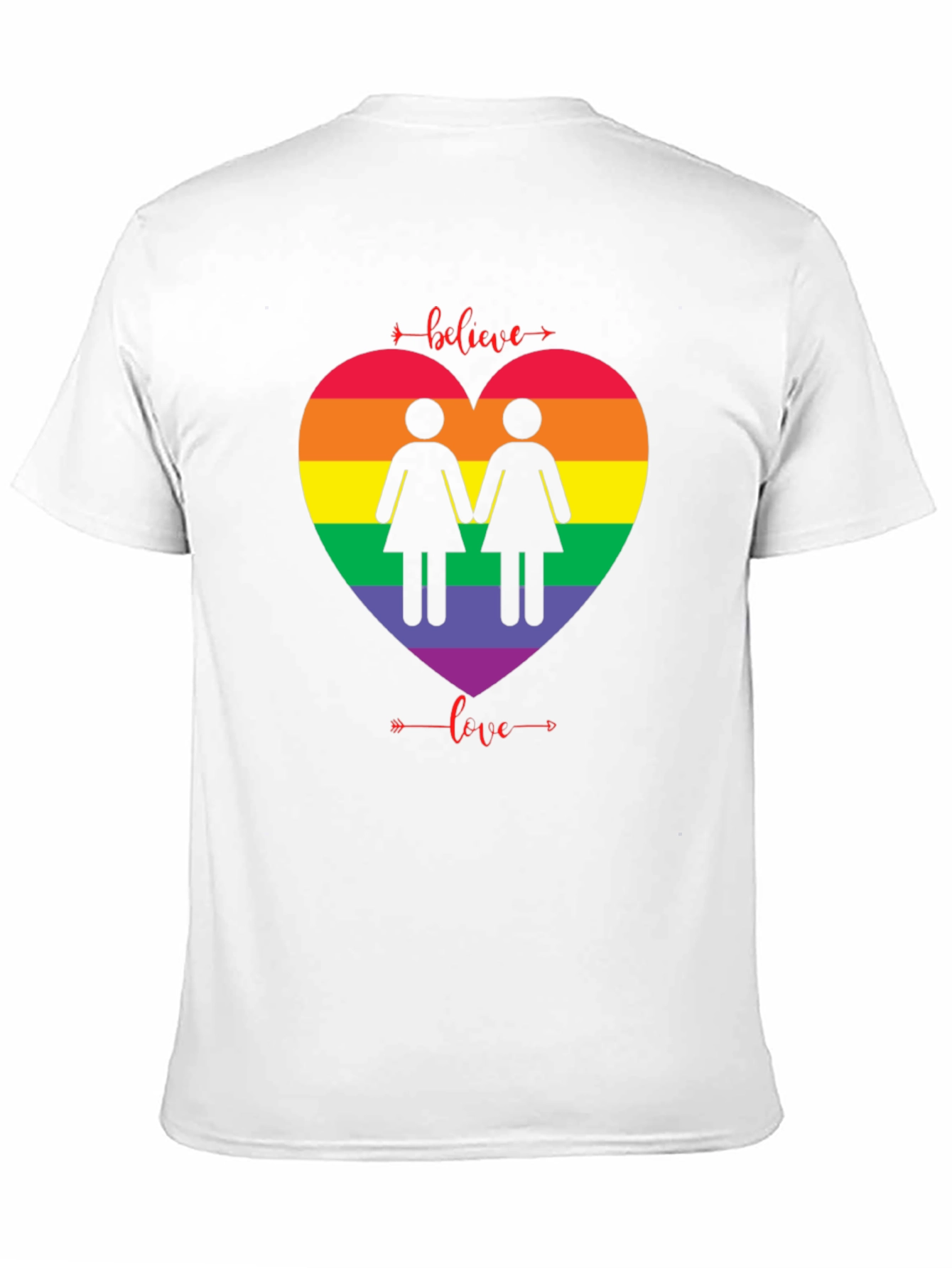 Believe Love Rainbow Heart Lesbian T-Shirt