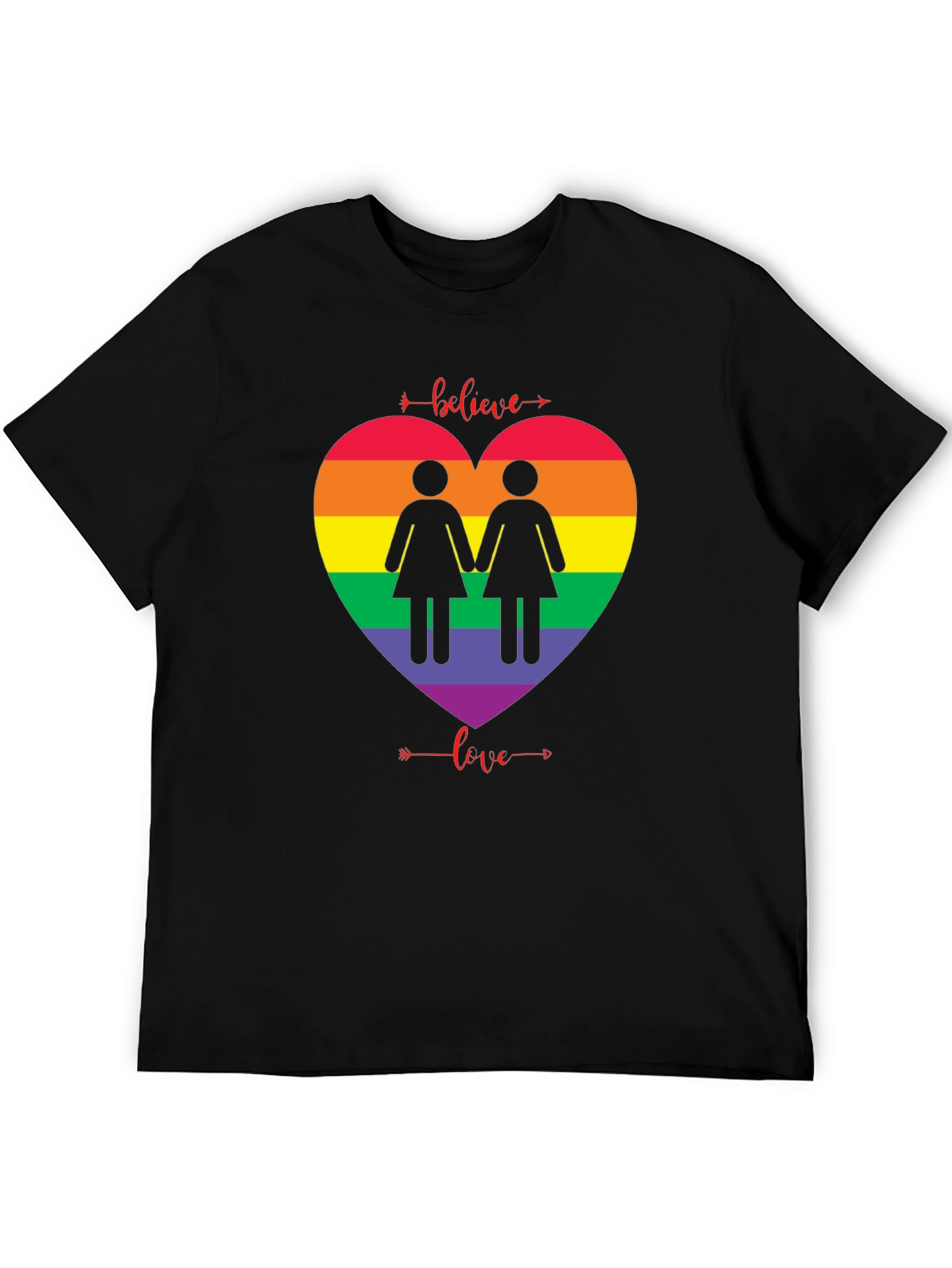 Believe Love Rainbow Heart Lesbian T-Shirt