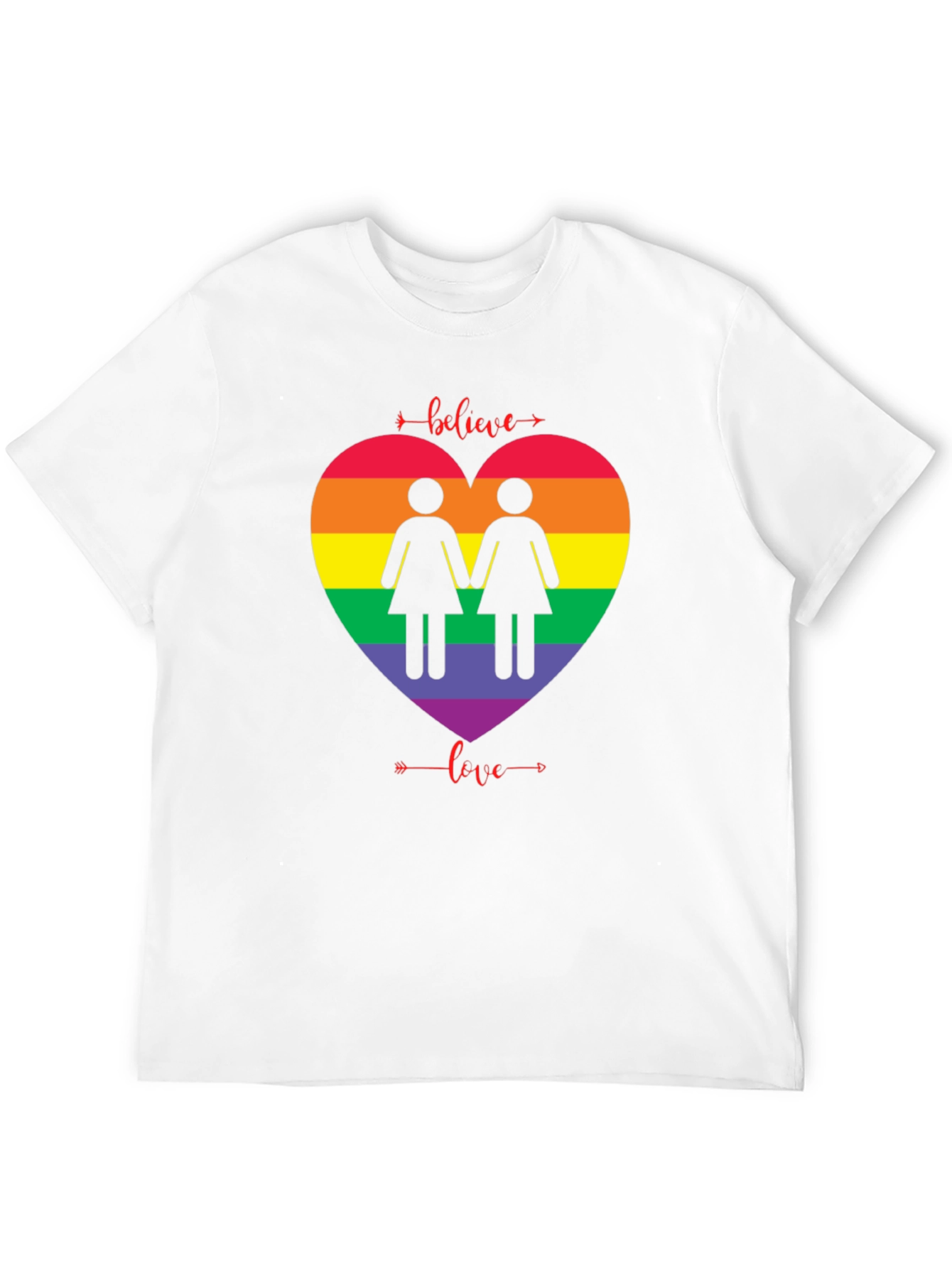Believe Love Rainbow Heart Lesbian T-Shirt