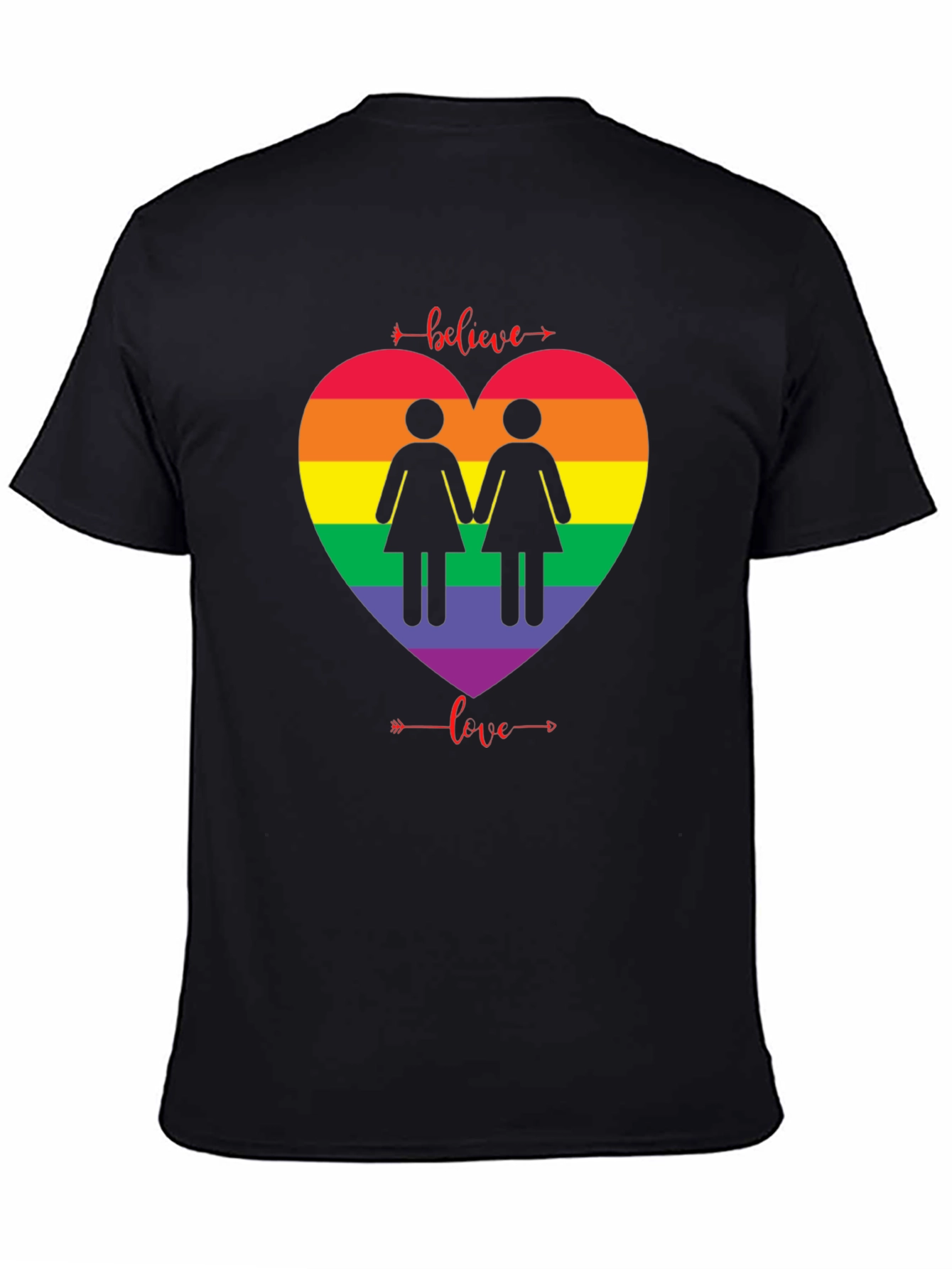 Believe Love Rainbow Heart Lesbian T-Shirt