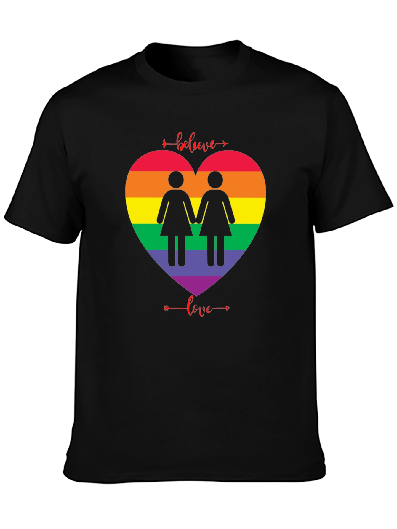 Believe Love Rainbow Heart Lesbian T-Shirt