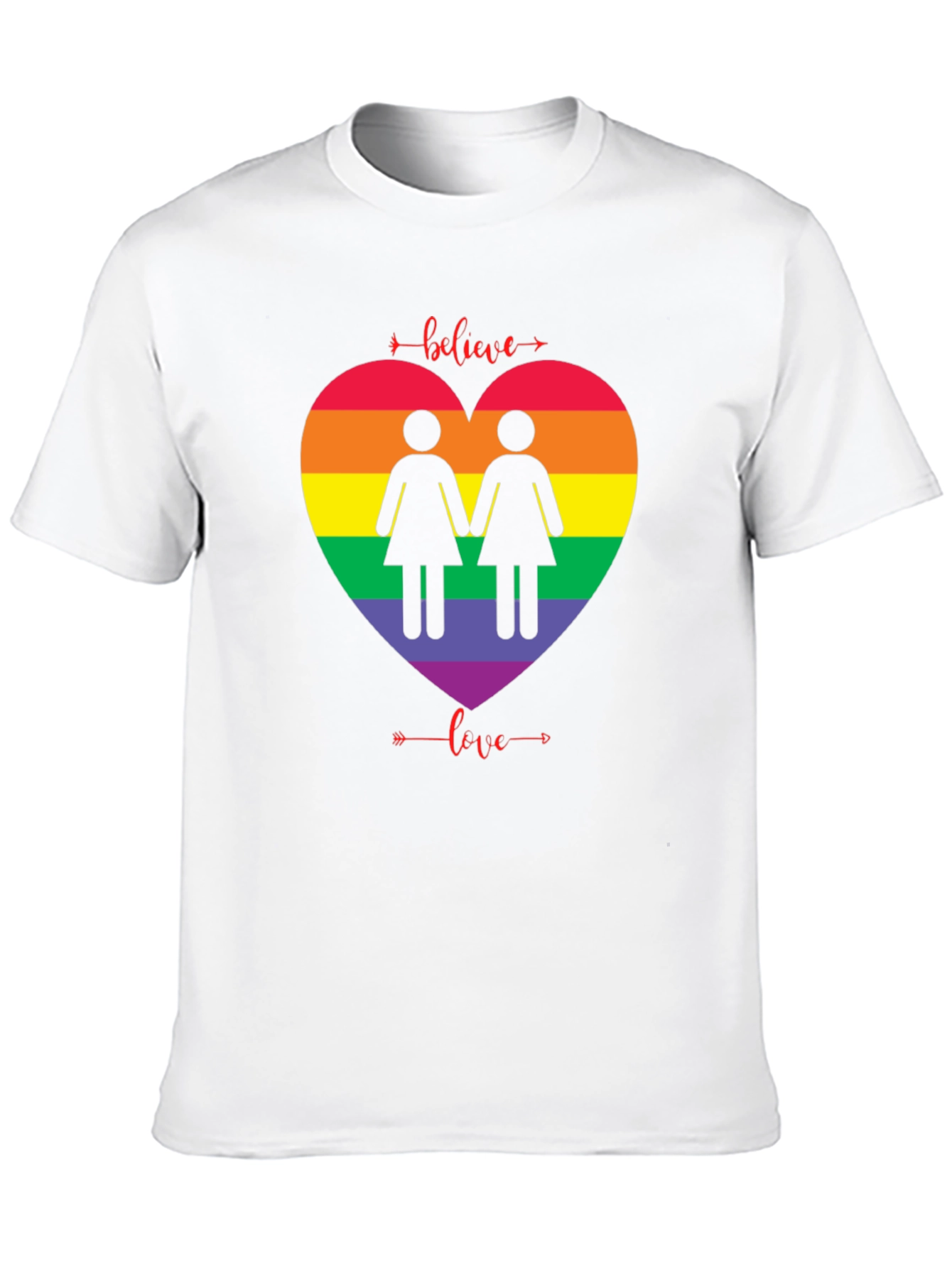 Believe Love Rainbow Heart Lesbian T-Shirt