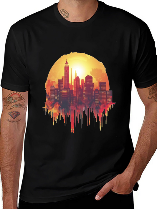 Cityscape Sunset Graphic Tee - Urban Style Shirt