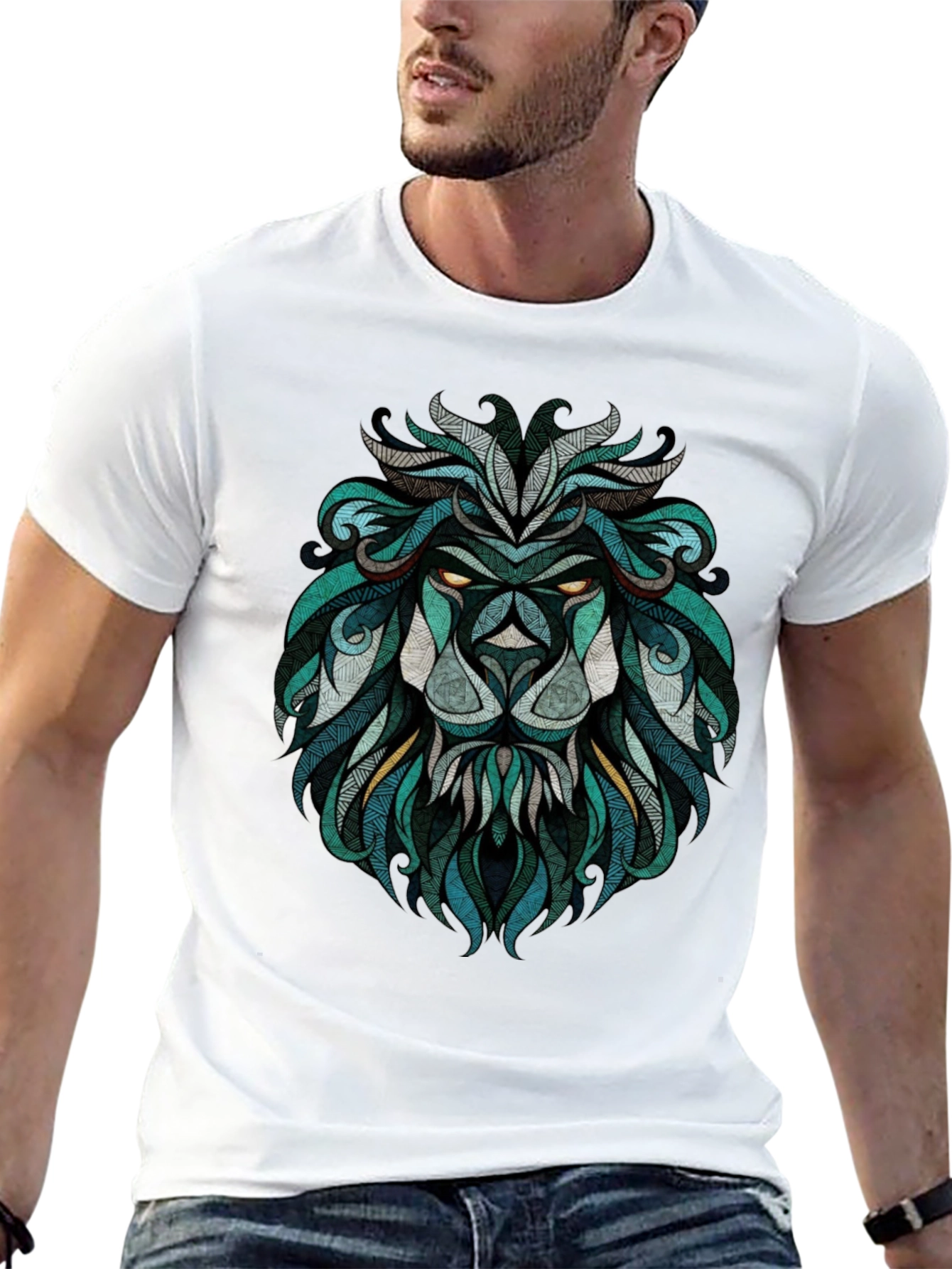 Lion Graphic Print Crew Neck T-Shirt