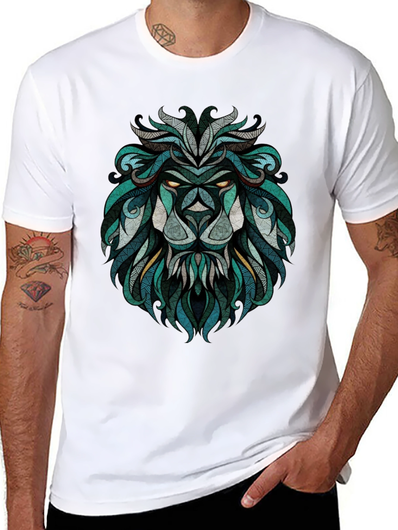 Lion Graphic Print Crew Neck T-Shirt