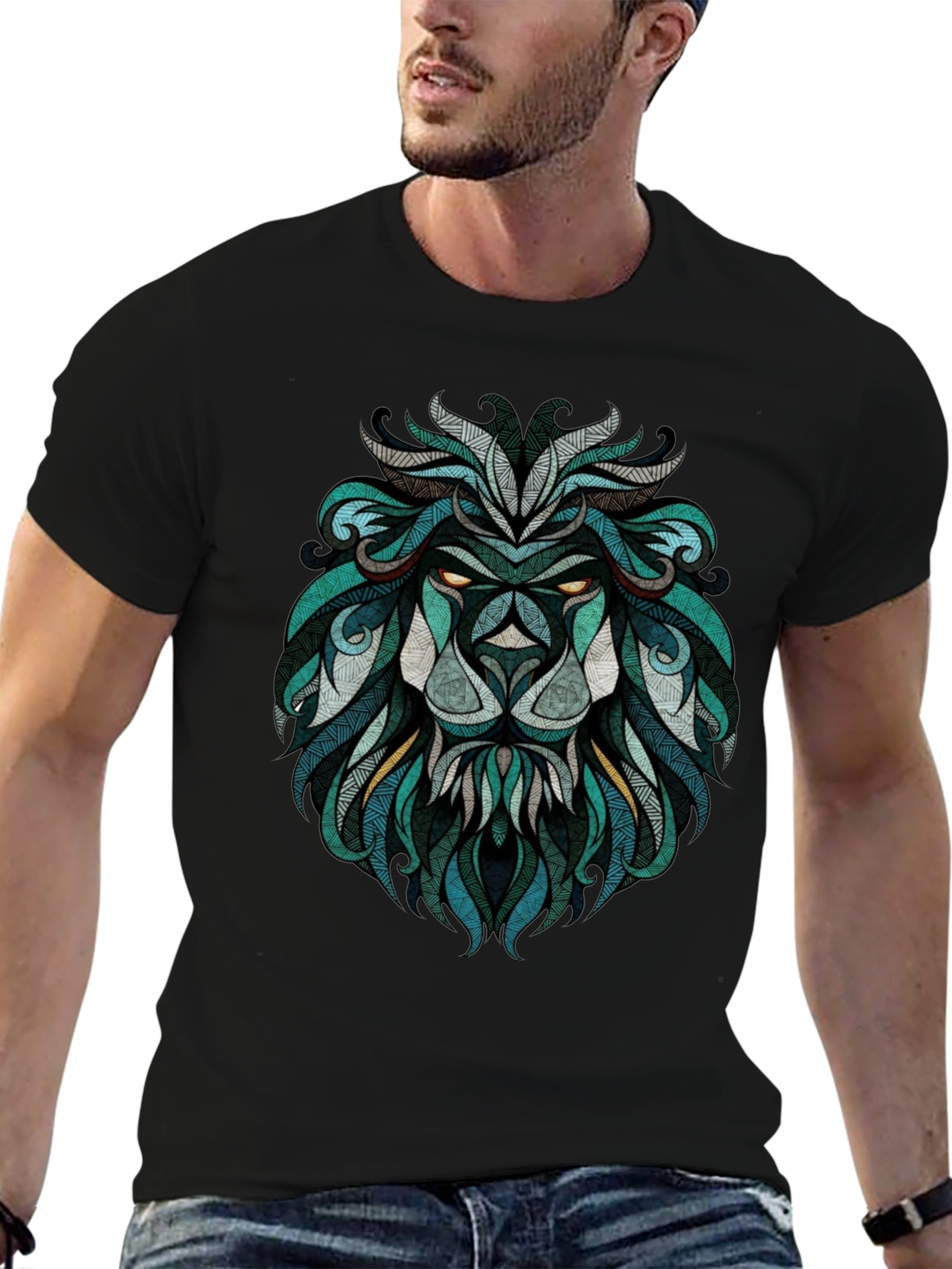 Lion Graphic Print Crew Neck T-Shirt