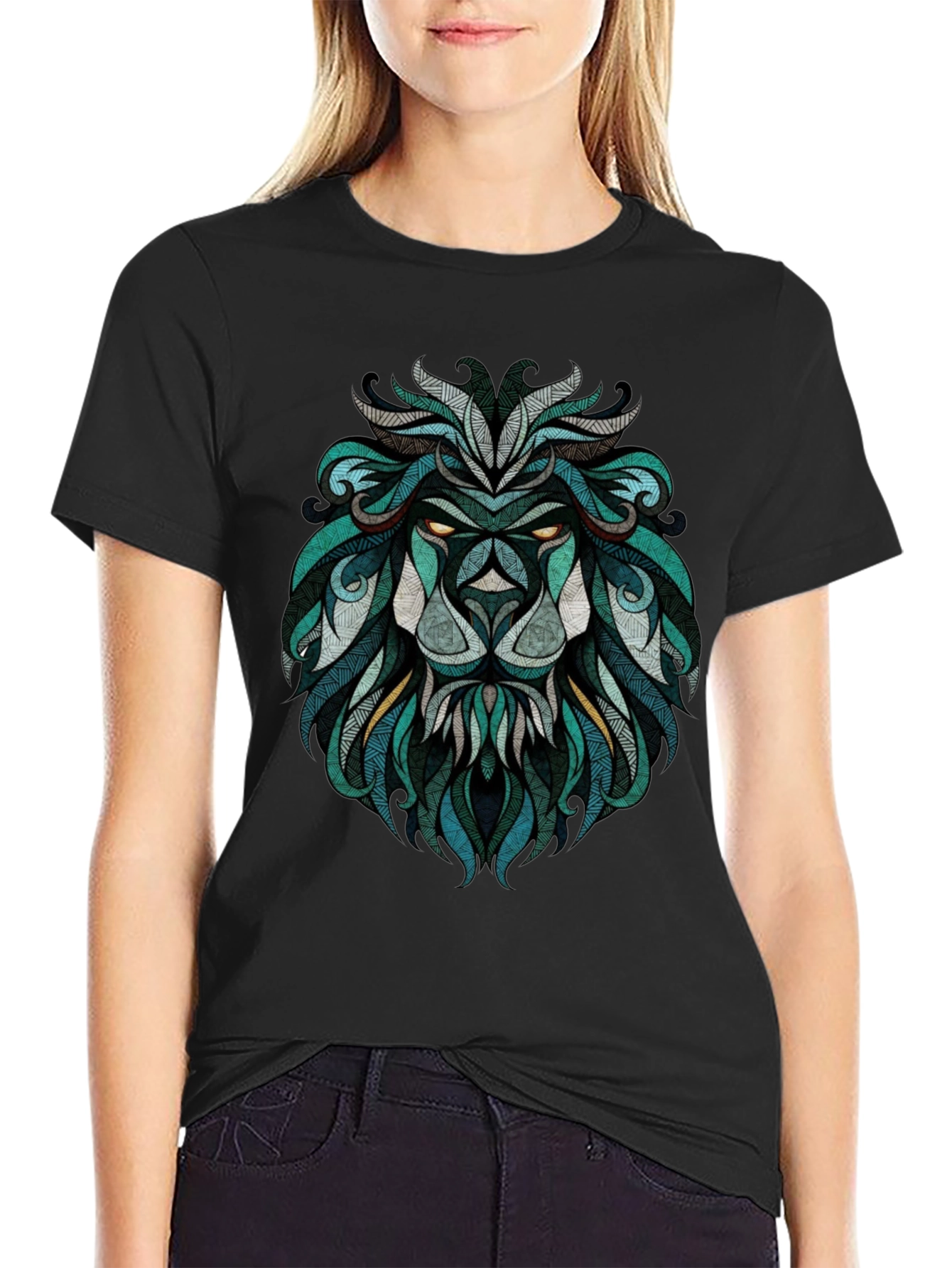 Lion Graphic Print Crew Neck T-Shirt