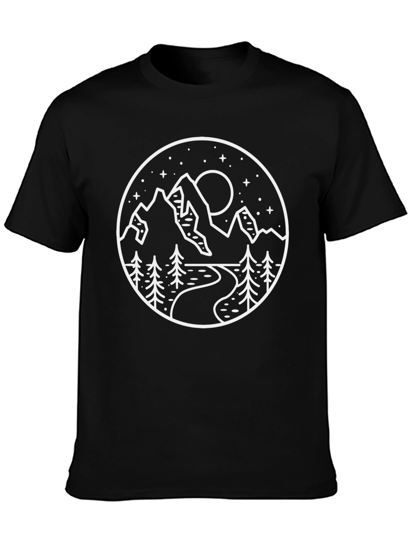 Nature Scene Graphic Tee - Black Crew Neck